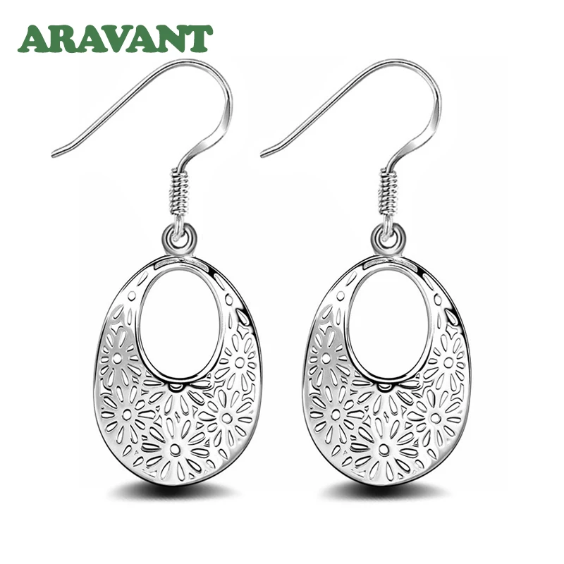 

925 Silver Hollow Moon Flowers Drop Earring Fashion Jewelry For Women