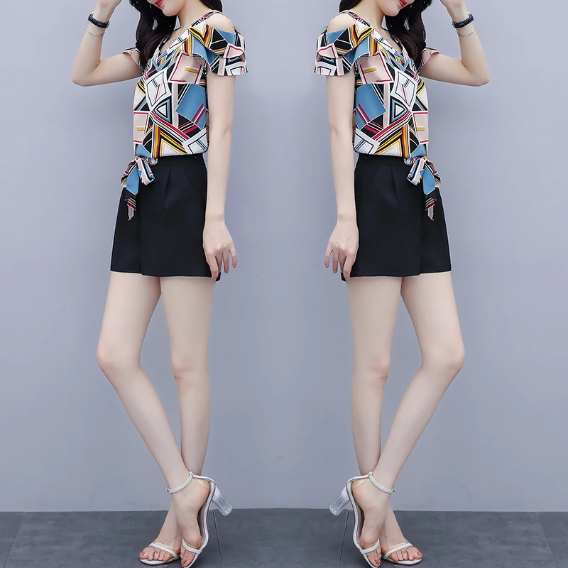 Летний комплект из двух предметов женский наряд шифона размера плюс Модный 2