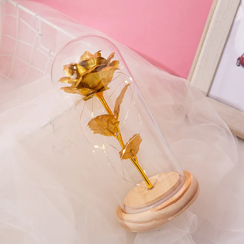 

Artificial 4 Colors Eternal Rose LED Light Beauty In Glass Cover Christmas Beast Mother Mother Valentine's Day Wedding Gift