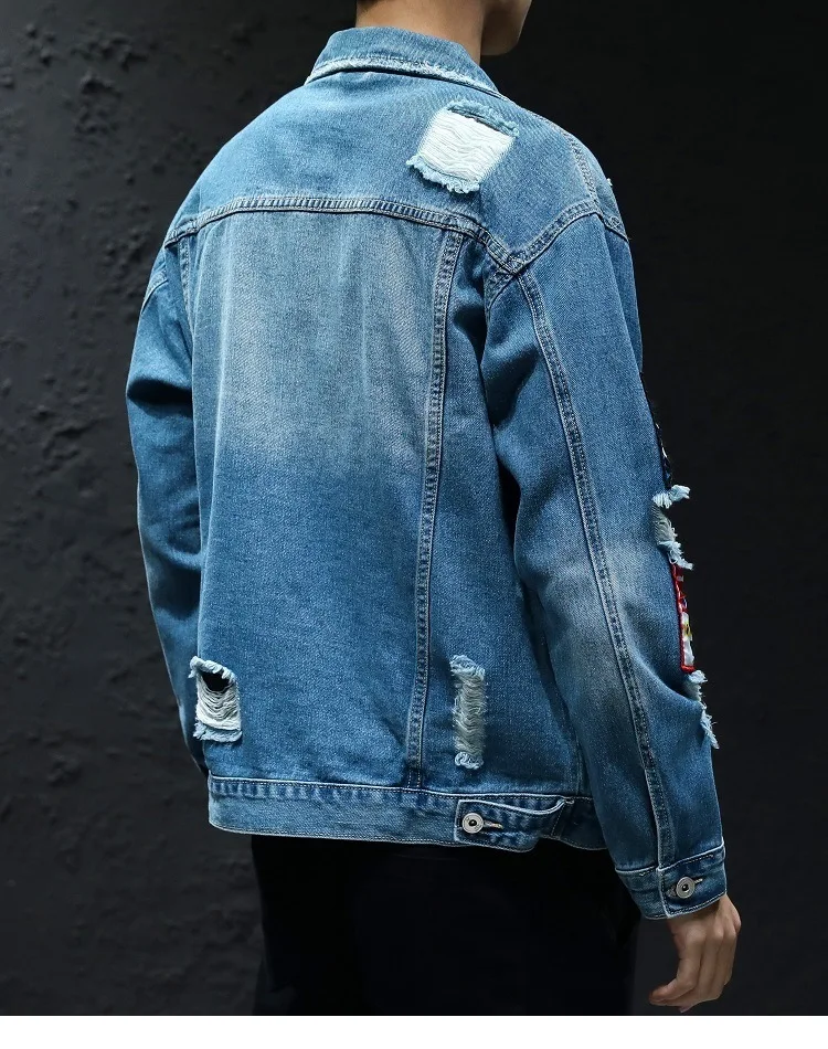 

Denim Jacket Men Women Hiphop Streetwear Punk Rave Steampunk Motorcycle Cowboy Graffiti Ripped Jacket Outwear Brand Jeans Jacket