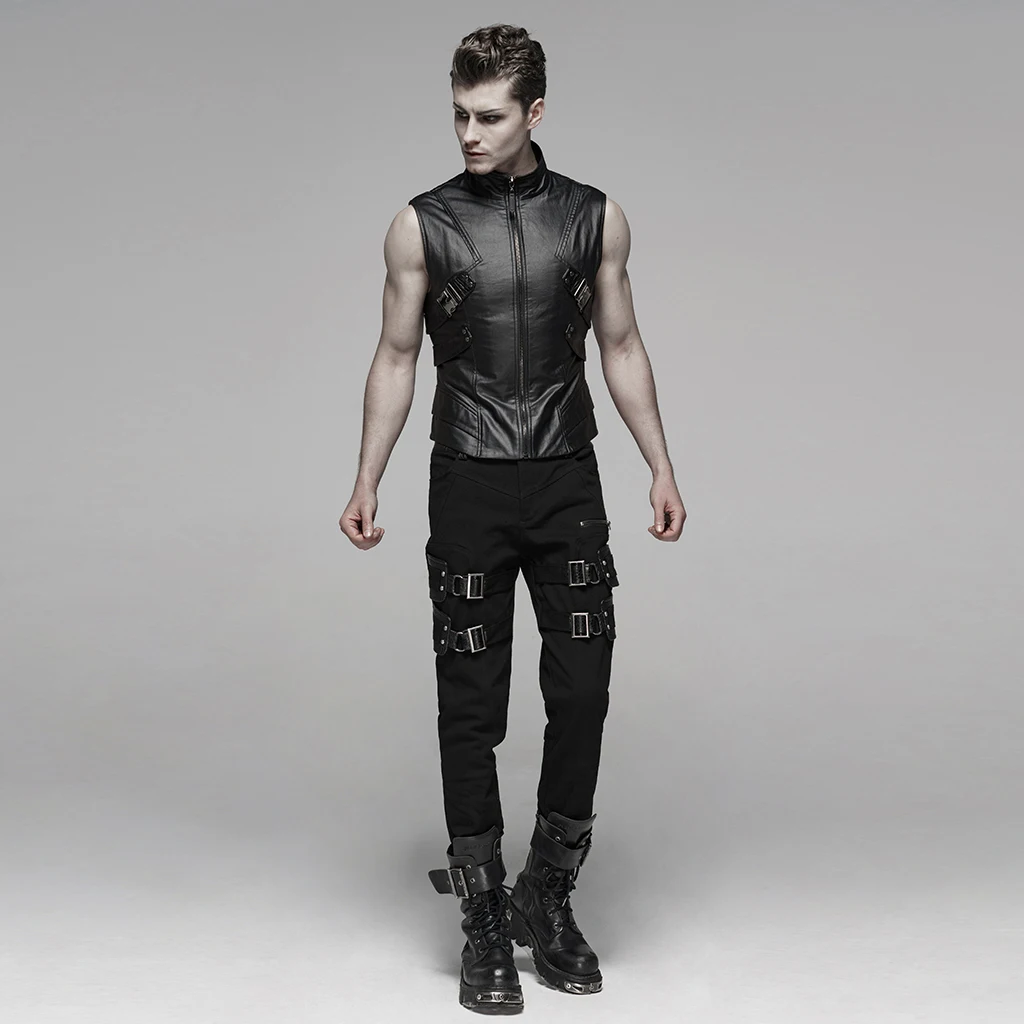 PUNKRAVE Мужской панк красивый жилет без рукавов тяжелый металлический имитация