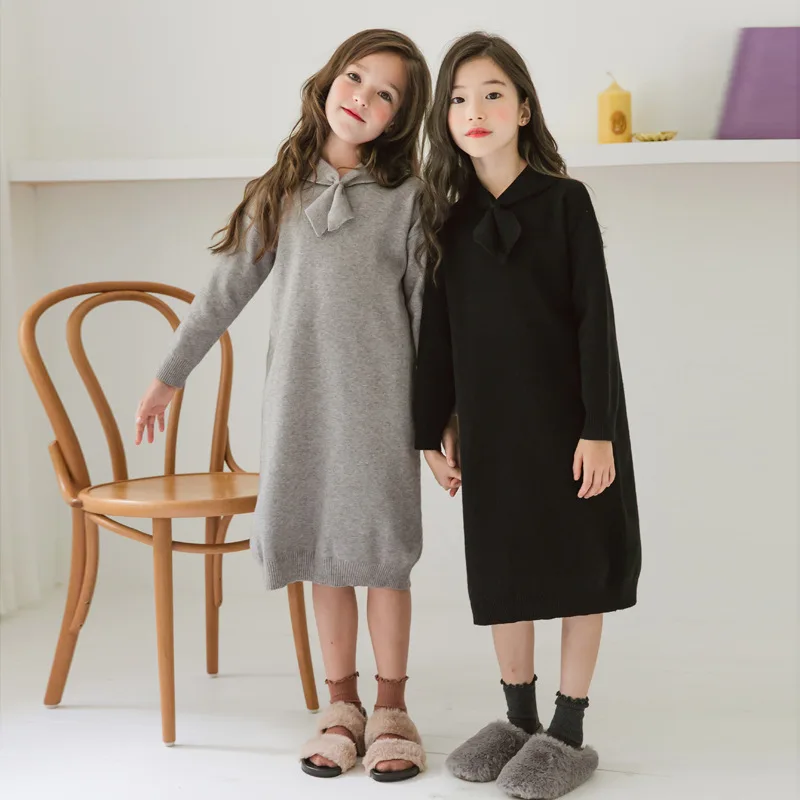 Осенние детские платья для девочек платье с длинным рукавом Повседневный свитер