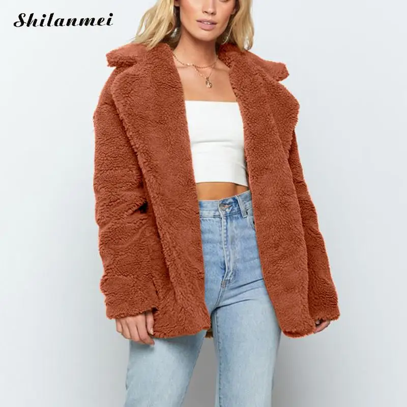 

High Street Faux Fur Jacket Women Autumn Winter Thick Oversized Jacket Fashion Fleece Warm Coat Streetwear Plush Teddy Outerwear