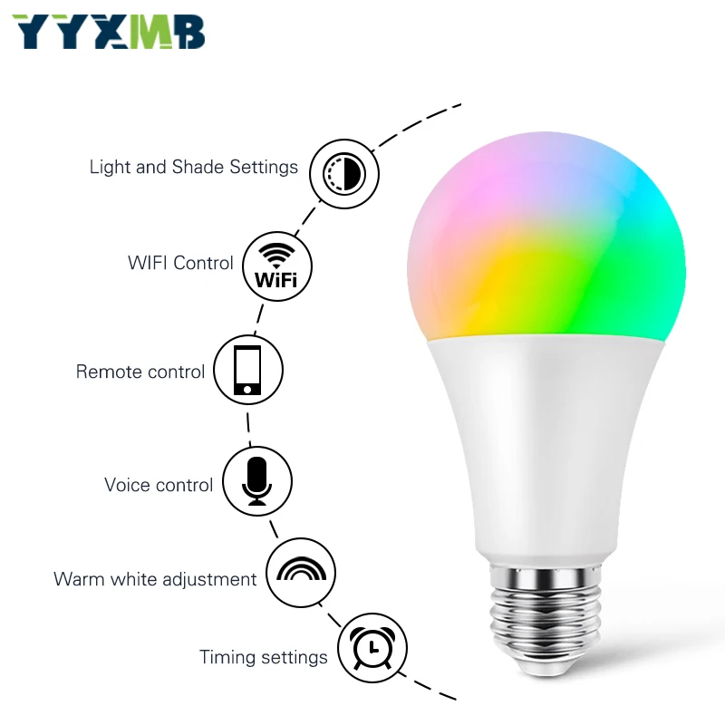 Светодиодная лампа YYXMB Smart Tuya WiFi E27 9 Вт лампочка с регулируемой яркостью