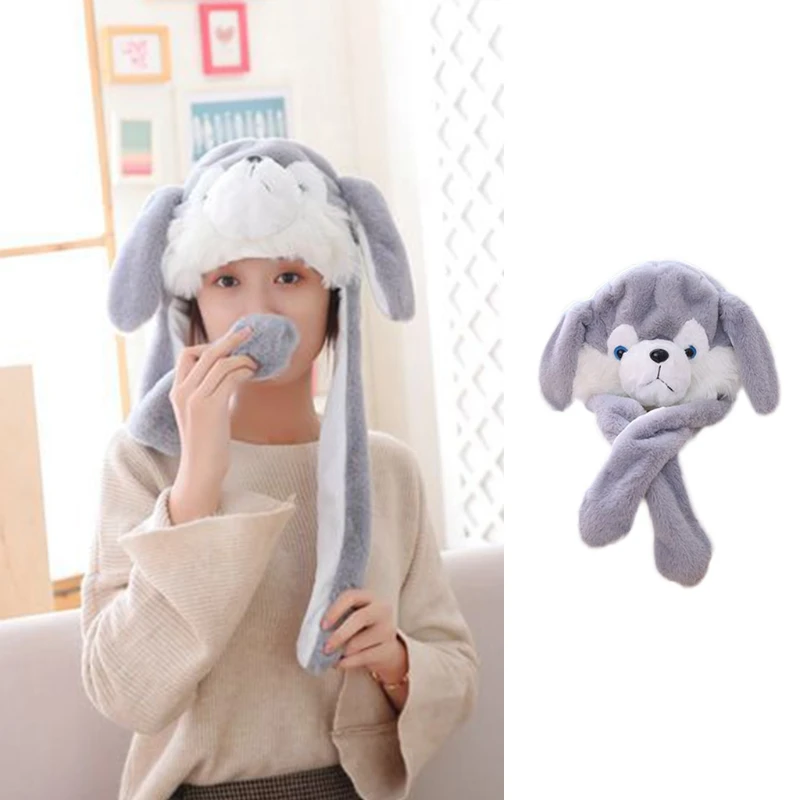 

Светильник до Хаски плюшевая шапочка в виде животного с движущимися ушками светодиодный светящиеся Мягкие Шапки-ушанки Кепки 83XF