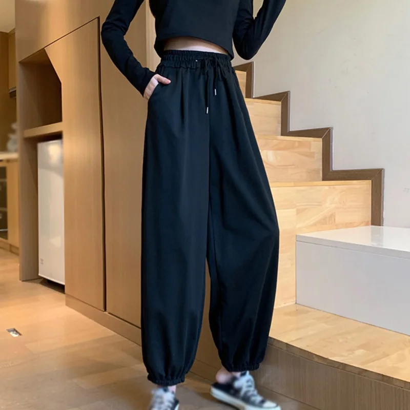 

Spring Autumn Korean Casual Fashion Wild Loose Solid Color Straight High Waist Harem Pants