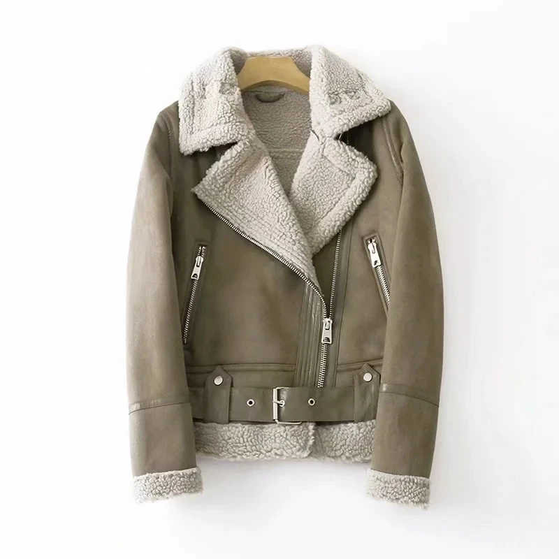 Xitimeao-abrigo de piel acolchada de terciopelo con solapa Retro, abrigo cálido de pelo de cordero, ropa de motocicleta, Chaqueta corta de bombardero, nuevo, Invierno