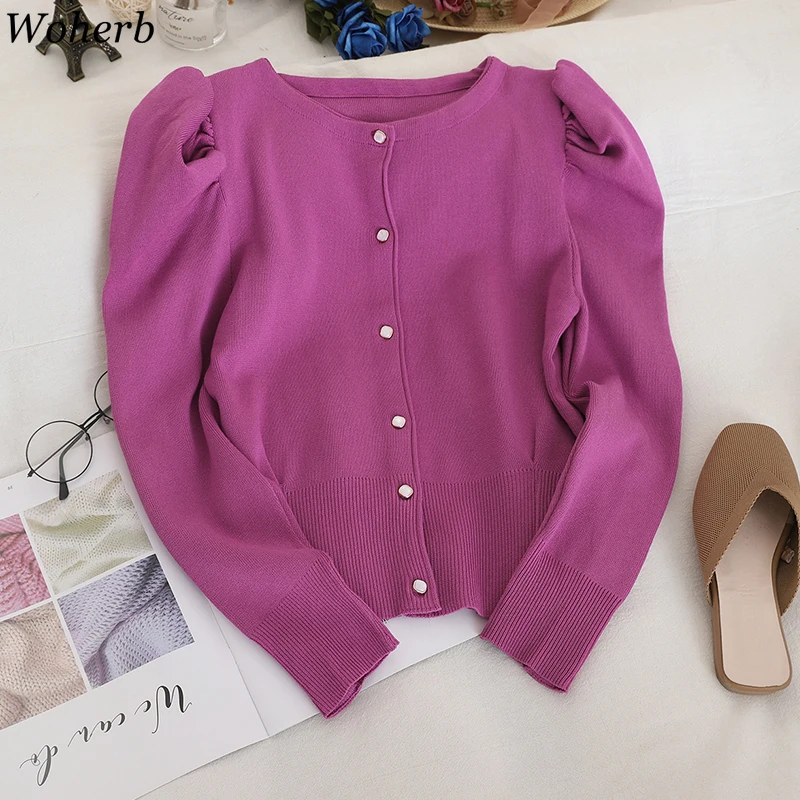 Кардиган женский короткий однотонный трикотажный в Корейском стиле 91149 |