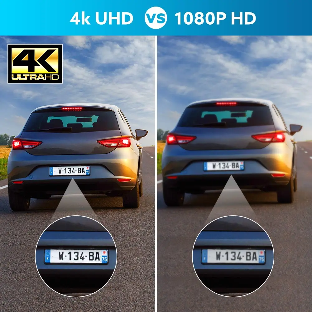 Автомобильный видеорегистратор W4K с углом обзора 150 ° 4K HD Wi Fi 1080P двойной GPS