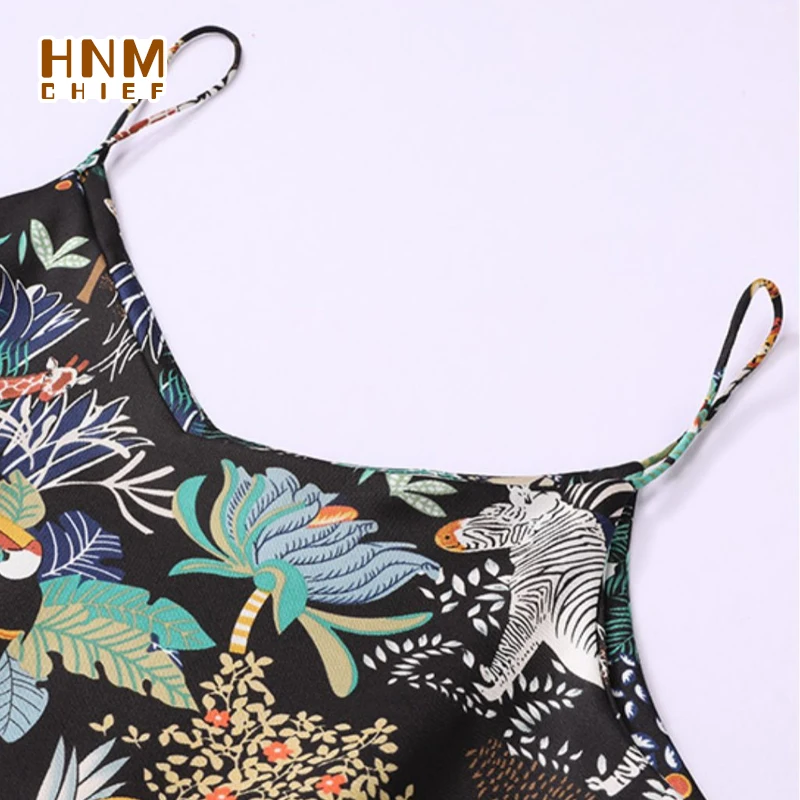 HNMCHIEF Brown Sleep Tops Slim Strappy Tank Top Sleepwear New Female Jungle Print Silk Vest Casual Women Comfy Camisole Clubwear