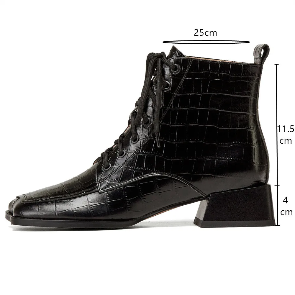Harga Insicree Sepatu Bot Pergelangan Kaki Wanita Kulit Asli Hitam Warna Solid Sepatu Pesta Ujung Jari Berbentuk Khusus Berenda Wanita Fashion Baru