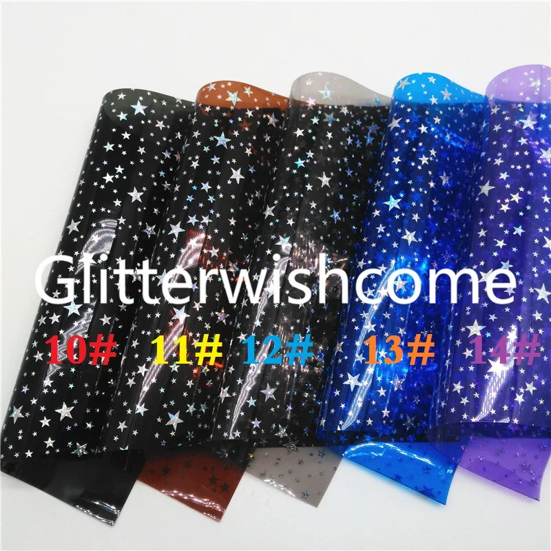 Винил Glitterwishcome размера A4 21 х29 см для бантов печатные звезды прозрачные ПВХ листы
