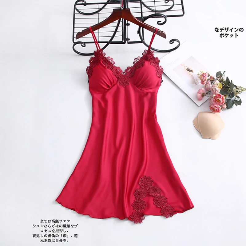 

2021 Women's Autumn Spring Short Nightdress Sexy Solid Female Sleepwear Spaghetti Strap Backless with Lace Casual Slim Nightwear