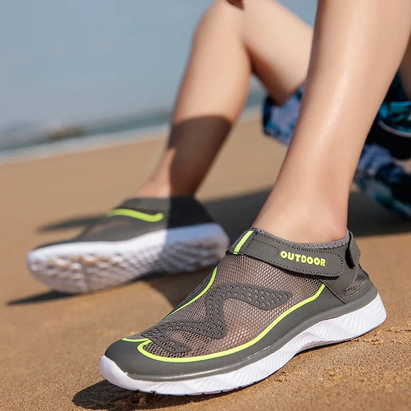 2019 летние сетчатые дышащие акватуфли пляжные сандалии без шнуровки на плоской