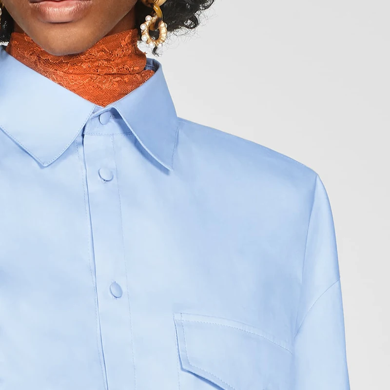 Мода ZA рубашка блузка Осень Зима сплошной цвет длинный синий винтажный шикарный