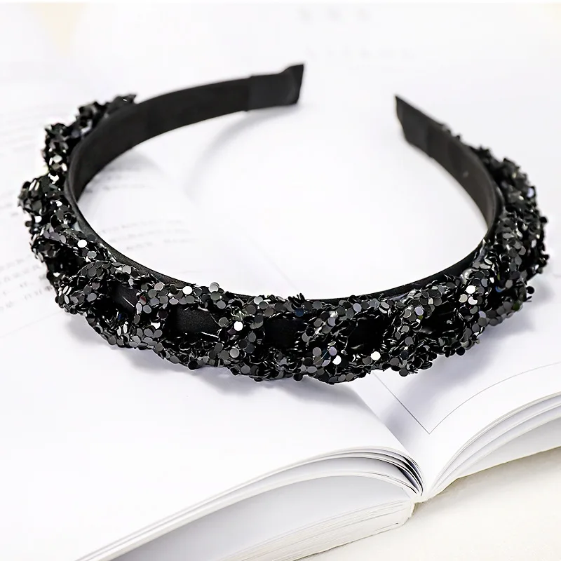 C680 black Модные резинки для волос в горошек для женщин, стразы, украшение для волос, повязка на голову, Opaska, аксессуары для волос, diademas para el pelo mujer - Цвет: C680 black