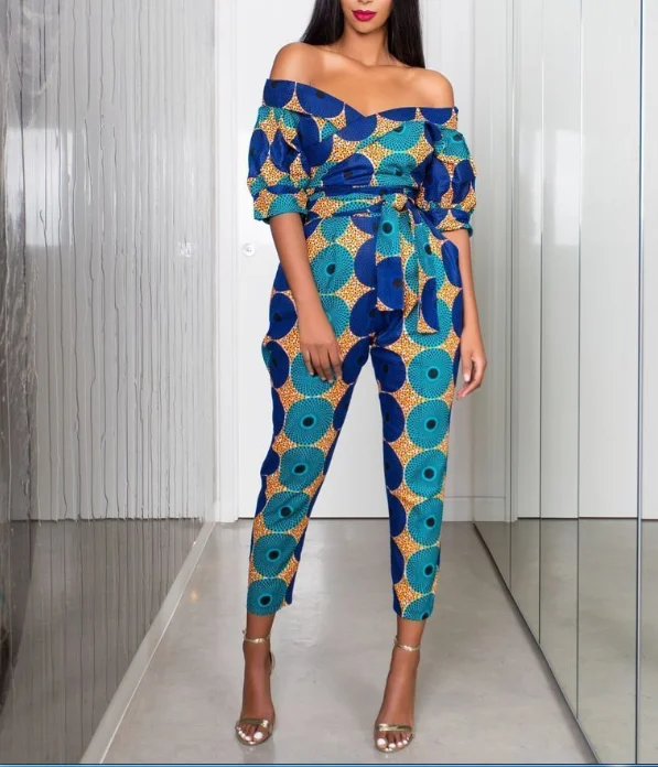 2020 Африканский женский комбинезон Дашики с открытыми плечами и V-образным
