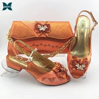 2020 fashionable orange color italian design shoes with matching bag for nigeria party nigerian women wedding shoes and bag sets