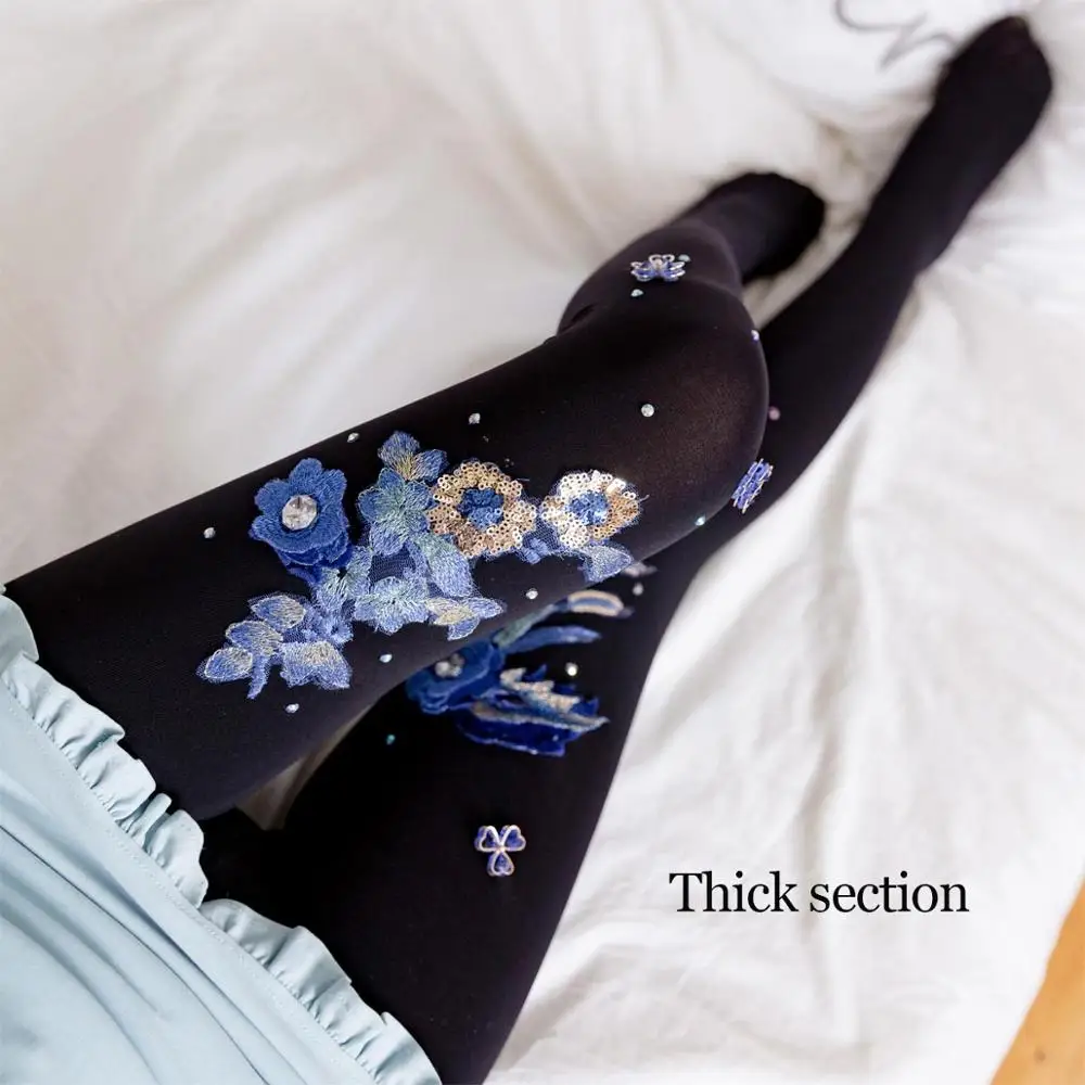 Black thick section Новинка, ручная вышивка, горячая Распродажа, алмазные носки, женские аксессуары для выступлений, певица, для ночного клуба, бара, сцены, леггинсы, DWY2627 - Цвет: Black thick section