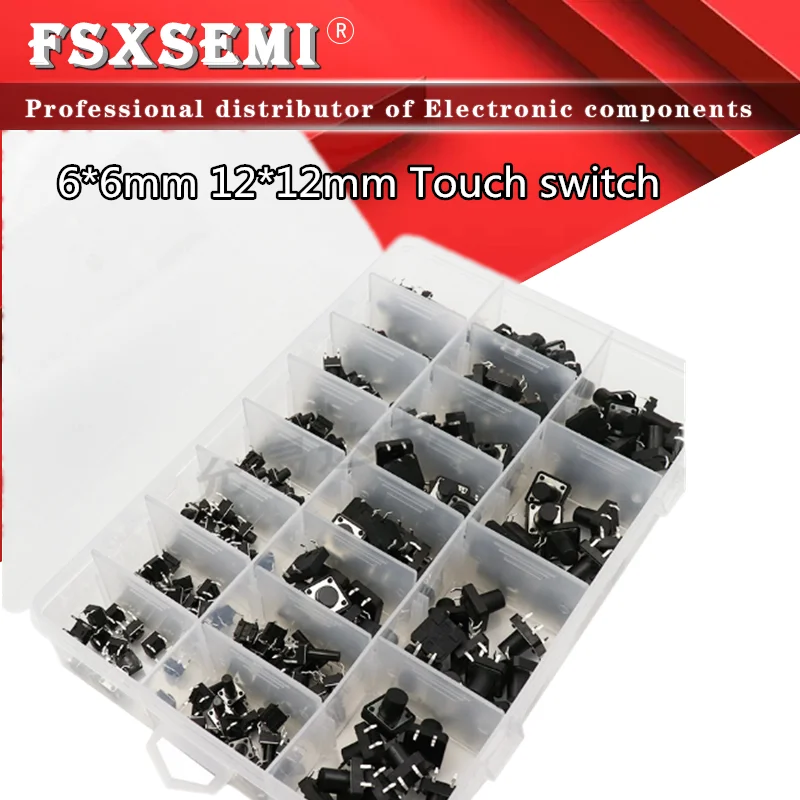 

20values=250pcs 6x6 12x12 DIP Micro Switch Assorted Push Button Tact Switches 6*6mm 12*12mm Button Touch Switch Diy Kit