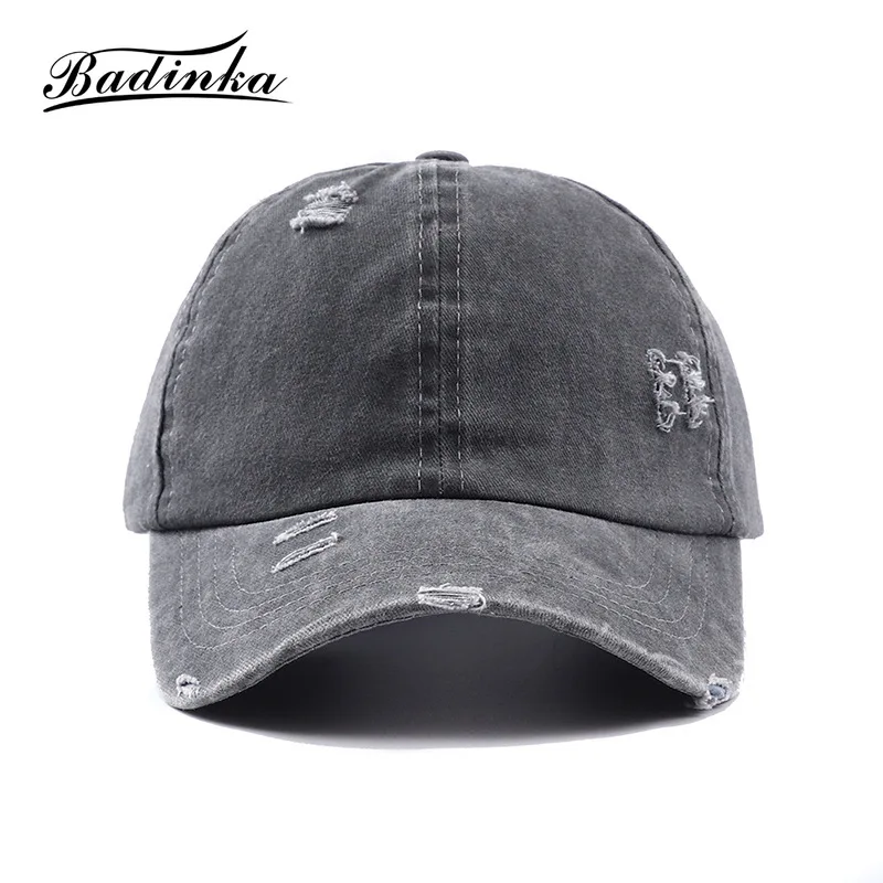 Badinka 2021 New Summer Vintage Ponytail Baseball Cap Hat Distressed Cotton Messy Bun Fitted Dad Snapback Hats for Women Gorras
