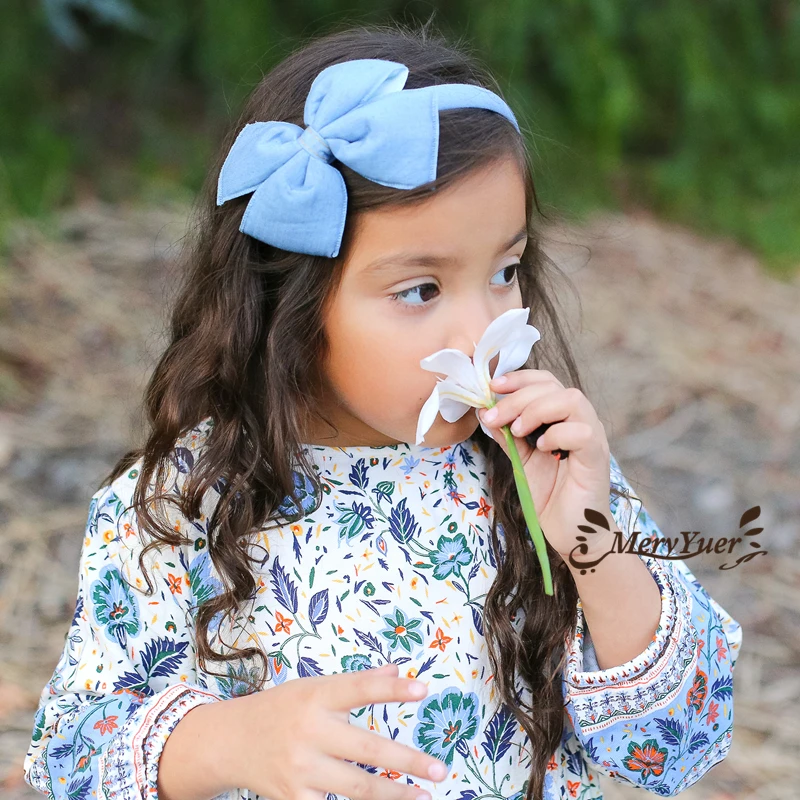 MeryYuer/модные синие джинсы повязка для волос с большим бантом ручная работа