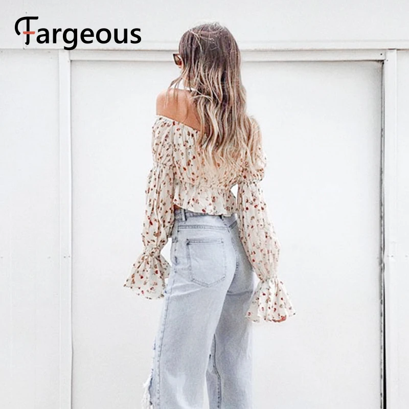 Женские блузки с открытыми плечами Fargeous Осенние укороченные Блузы цветочным