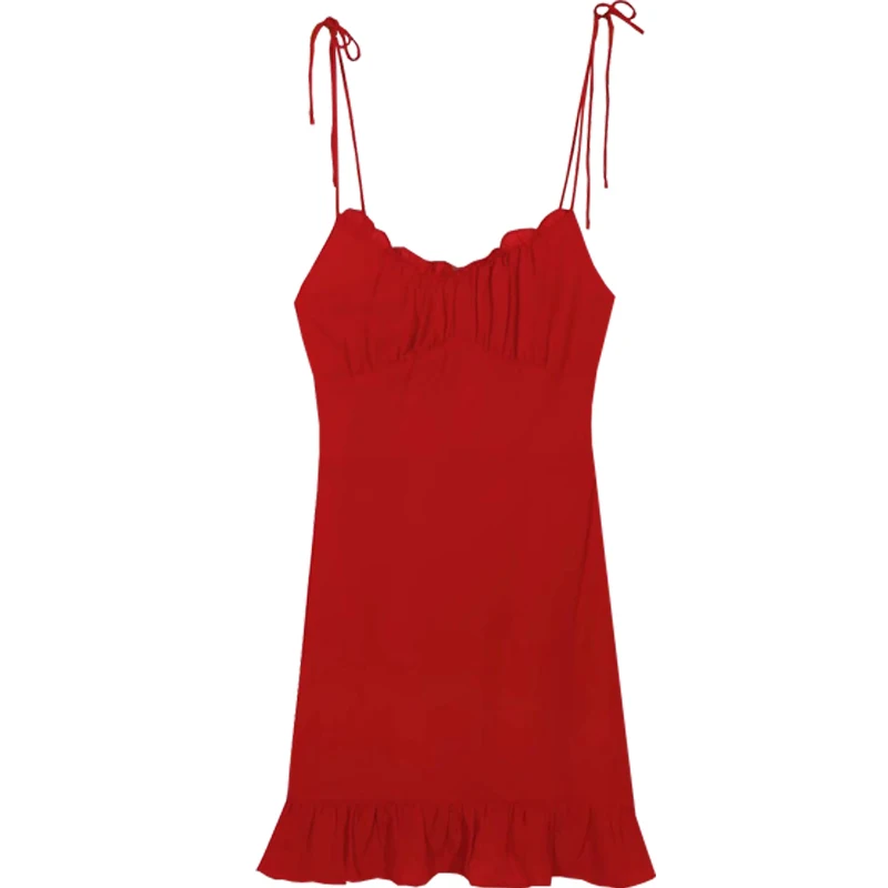 

Niche Spaghetti Straps Slimming Dress Women's Tight Waist Temperament Dress Summer Slim-Fit Sexy Girl Pure Desire Style Red