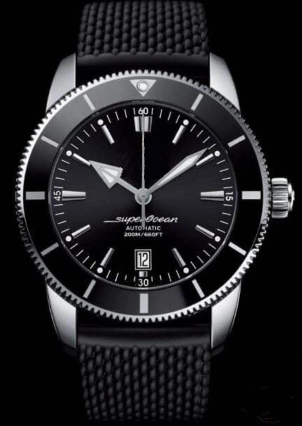 

Classic New Men Silver Black Automatic Mechanical Stainless Steel Sapphire Glass Watch Rubber Bracelet Rotatable Bezel AAA+