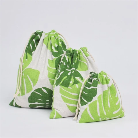Мешок из хлопчатобумажной ткани с тропическими растениями для хранения одежды, носков, нижнего белья, обуви