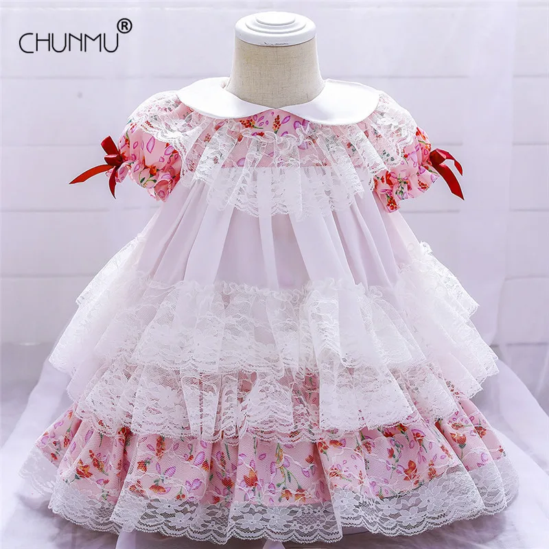 

Lolita Baby Dress For Girls 1st Year Birthday Elegant Lace Tutu Party Wedding Dress Newborn Clothing Toddler Christening Gowns