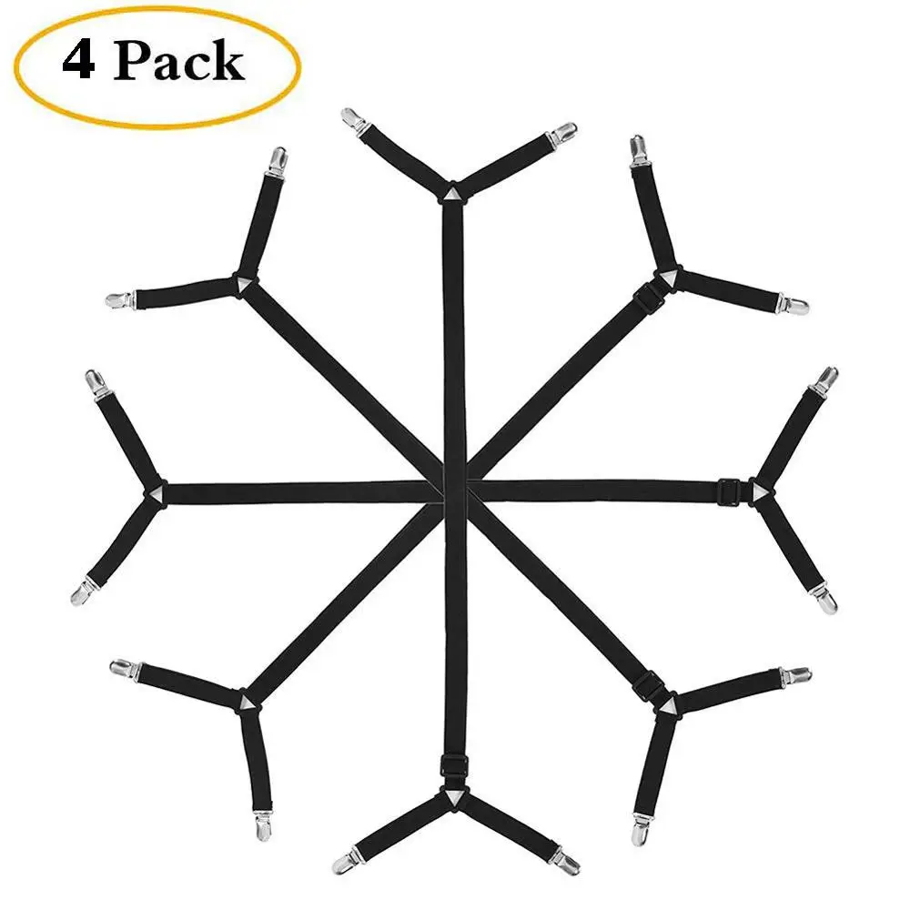 4 Pack black Подтяжки с перекрещивающимися полосками, регулируемый наматрасник, пододеяльник, простыня, угловой держатель, эластичные ремни, крепежи - Цвет: 4 Pack black