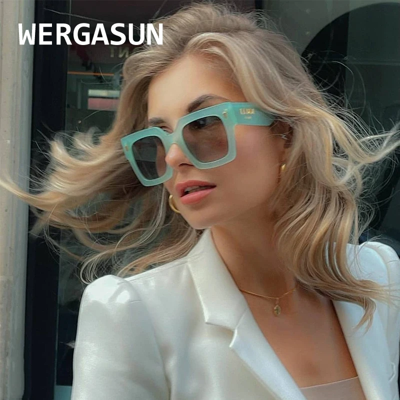 

WERGASUN Fashion Sunglass Designer Luxury Brand Square Sunglasses Women Vintage Oversized Sun Glasses Shades For Women