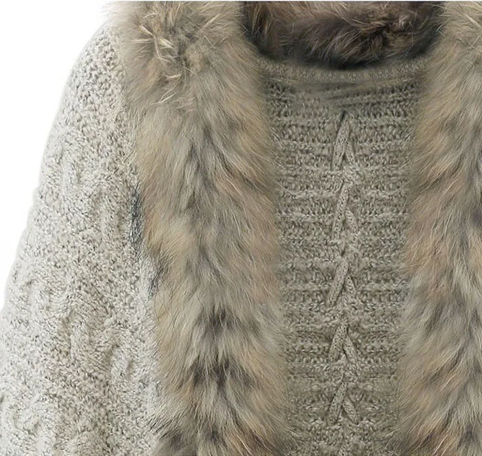 

autumn cardigan winter clothes women plus size Loose Fur Collar Sweater Batwing Sleeve Knit Cardigan Fur collar Coat #y2