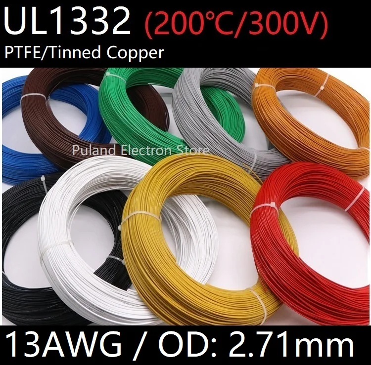 

UL1332 PTFE Wire 13AWG 1 meter OD 2.71mm FEP Plastic Insulated High Temperature Electron Cable Lamp DIY Tinned Copper Line 300V
