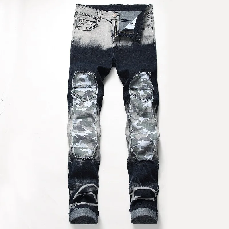 

Calça jeans masculina de algodão, nova moda, rasgada, com buraco, slim, justa, branca, preta, casual, hip hop, 2021