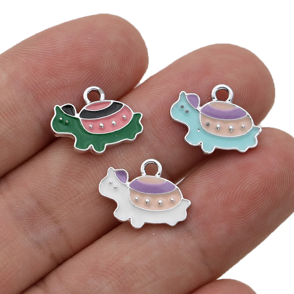 

5Pcs Enamel Silver Plated Turtle Charms Pendant for Jewelry Making Earrings Bracelet Necklace Accessories DIY Craft Findings