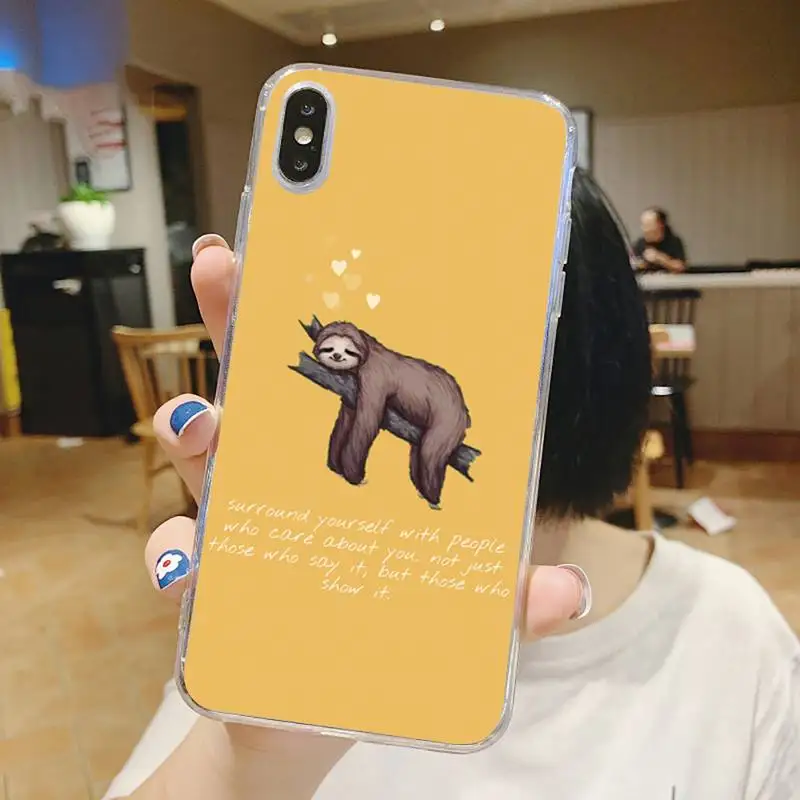 

Cute Cartoon animal sloth Phone Case Transparent for iPhone 6 7 8 11 12 s mini pro X XS XR MAX Plus