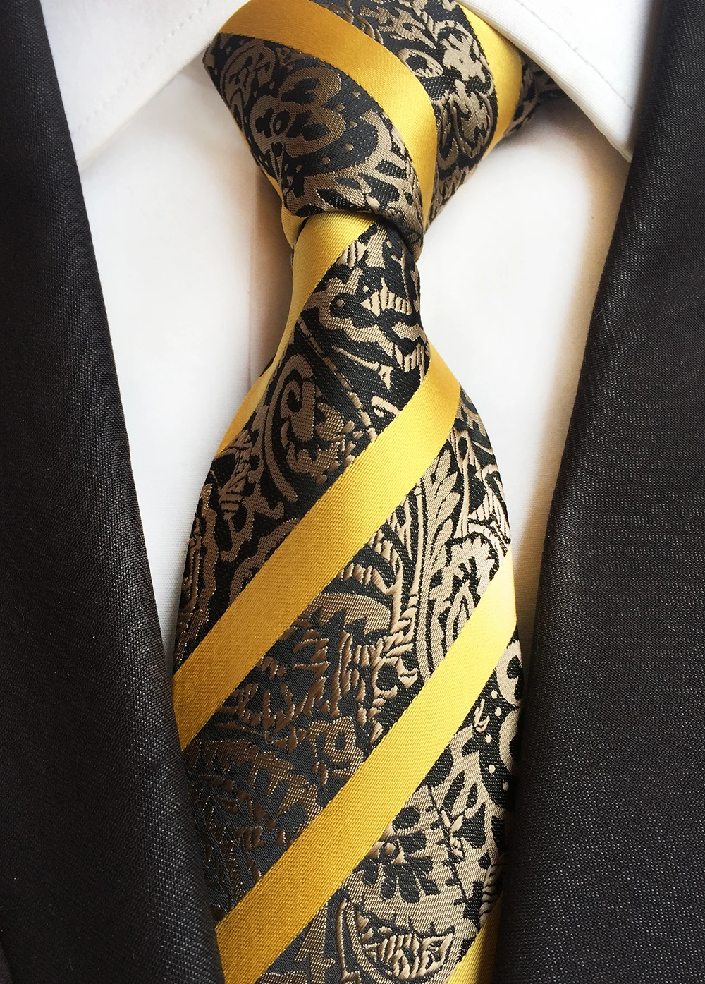 New Classic Repp Striped Ties for Men 8cm Silk Necktie Green Paisley Floral Neck Tie Purple Grey Plaid Men's Neckties Gold A043 images - 6