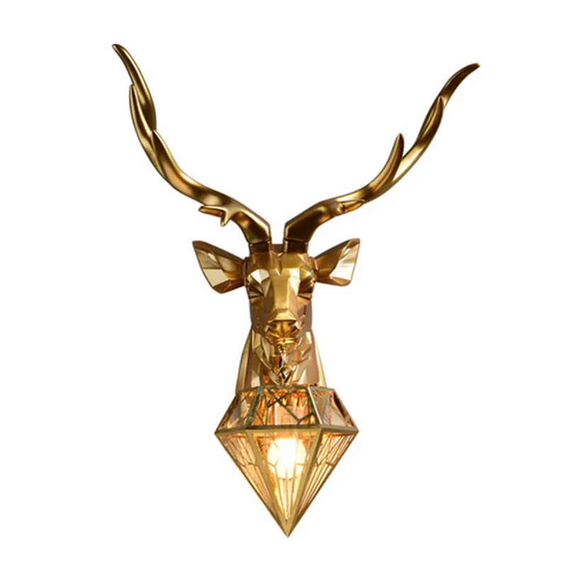 

Deer head resin relief American style creative living room background wall decoration wall lamp