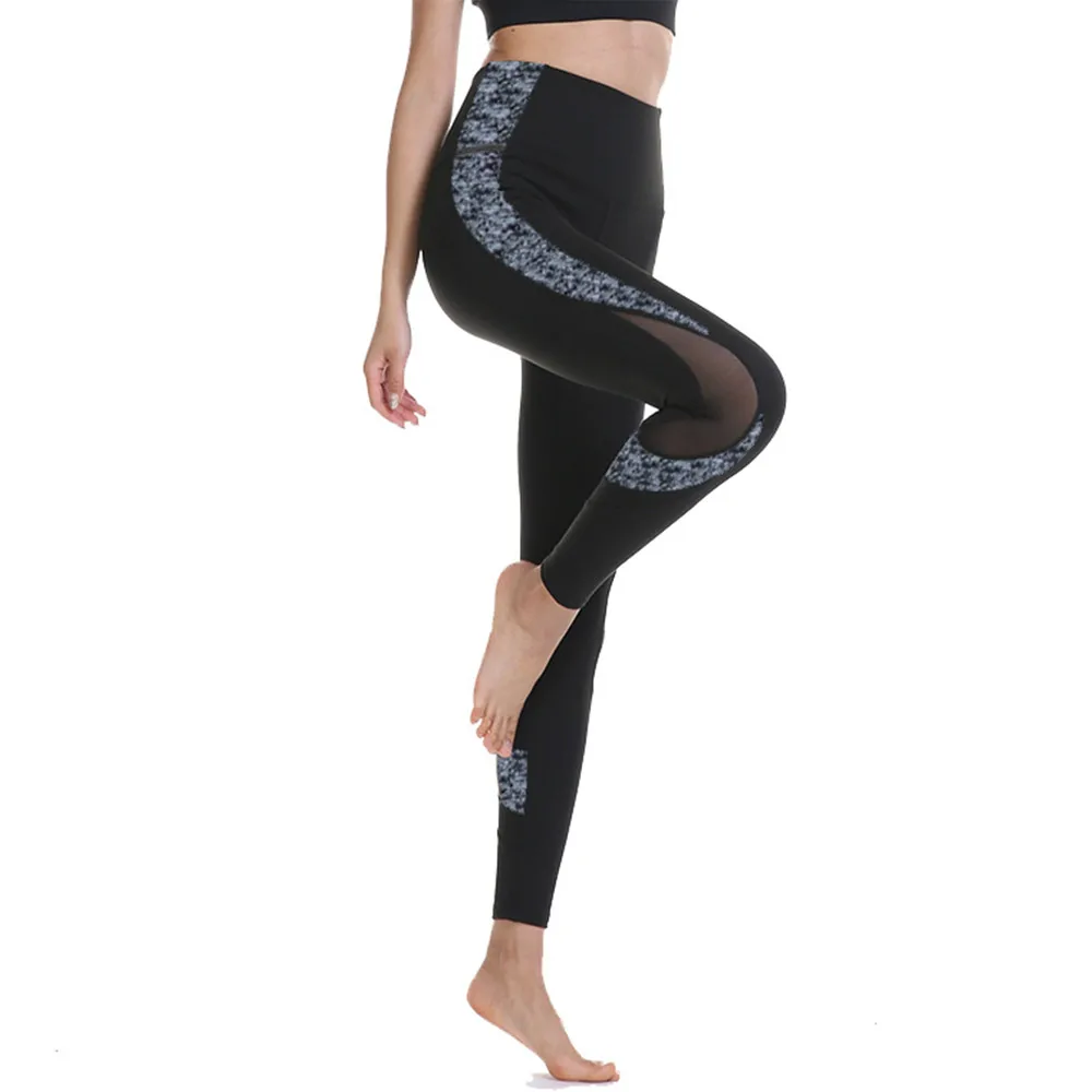 

High Waist Fitness Leggings Women Workout Mesh Print Patchwork Yoga Gym Pants