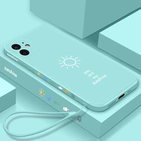 ultra thin cute sunshine square liquid silicone phone case for iphone 13 12 11 pro xs max se xr x 8 7 plus luxury lanyard cover
