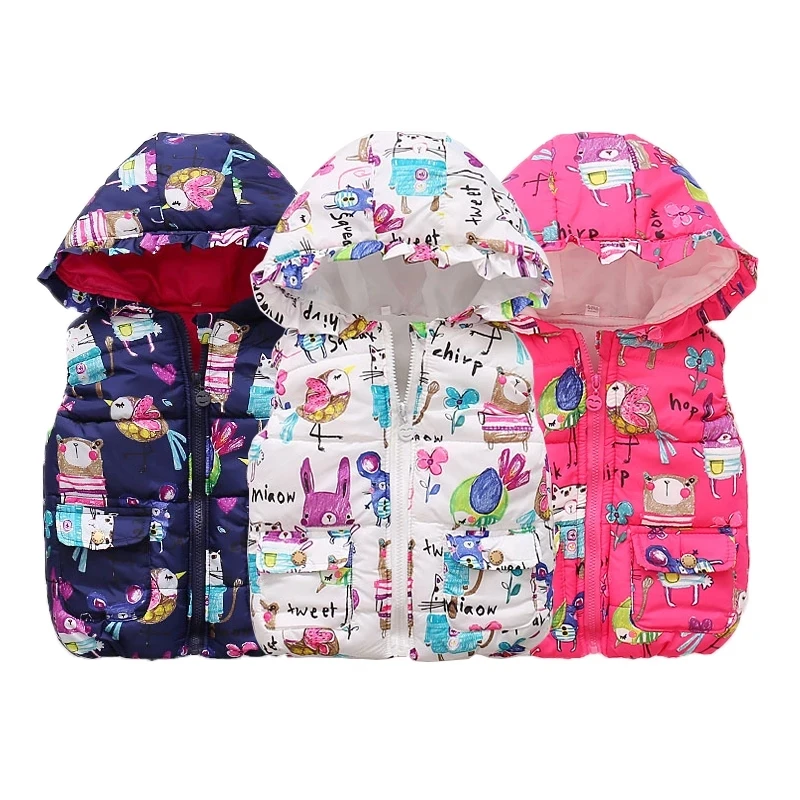 

Girls Vest Kids Hooded Graffiti vest Sweet Waistcoat Children's Down Jacket Winter Warm Vest Baby Girl Jacket Catton Vest
