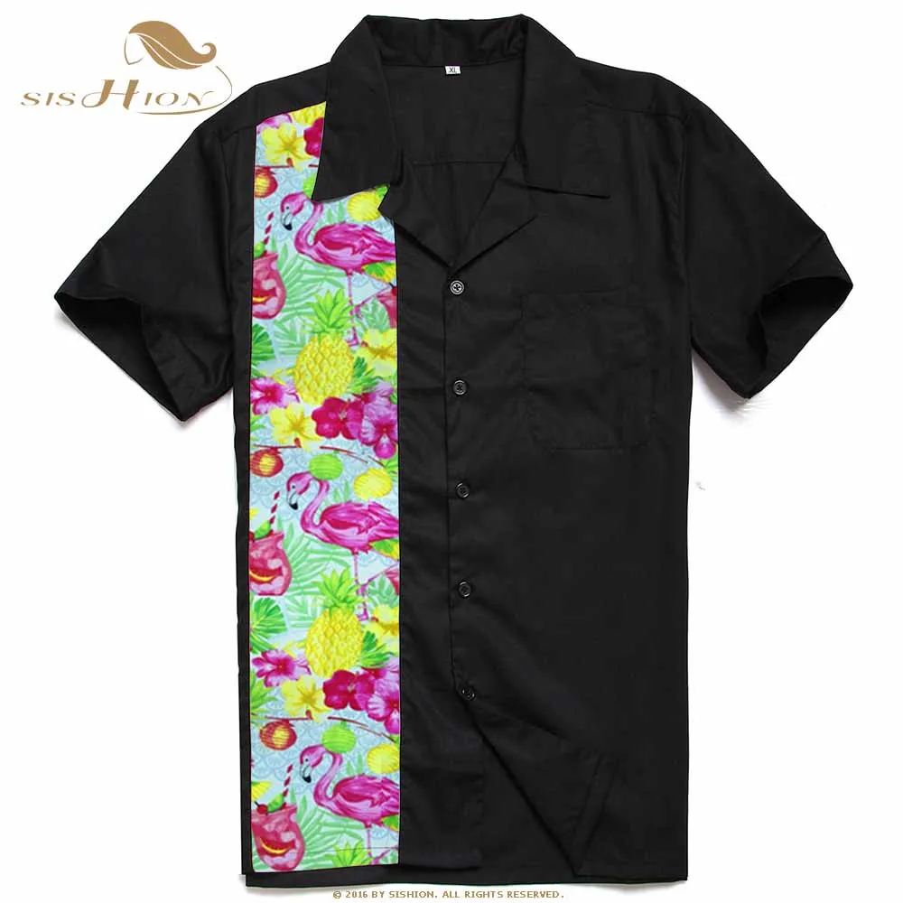 ST110flamingoPi SISHION L-2XL размера плюс Мужская рубашка ST110 короткий рукав черный красный рокабилли Хлопок повседневные боулинг рубашки для мужчин camisa masculina - Цвет: ST110flamingoPi