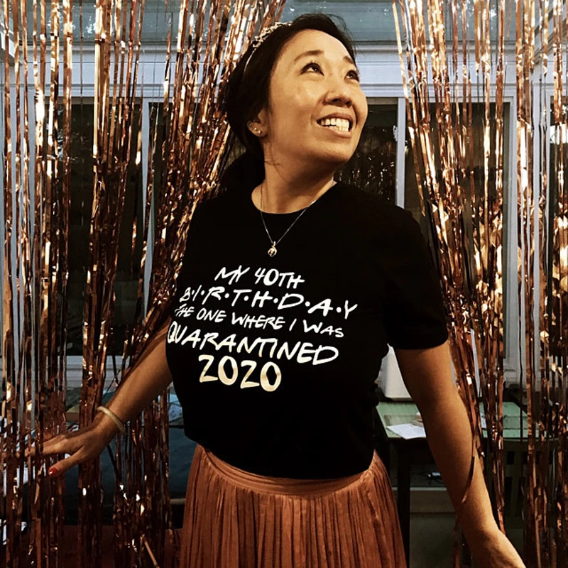 Новейшая рубашка для дня рождения карантин унисекс женская футболка с отворотом