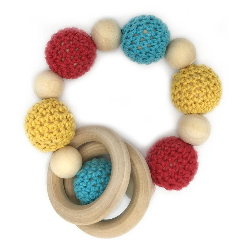 Baby Teether Handmade Nursing Wooden Crochet Beads Teething Knitted Bead With Mom Kids Bangle | Мать и ребенок