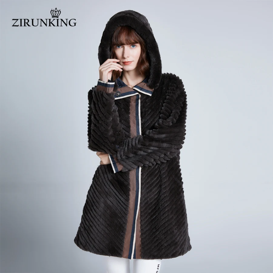 ZIRUNKING Новинка 2019 года женский Настоящий мех кролика пальто Женская двусторонняя