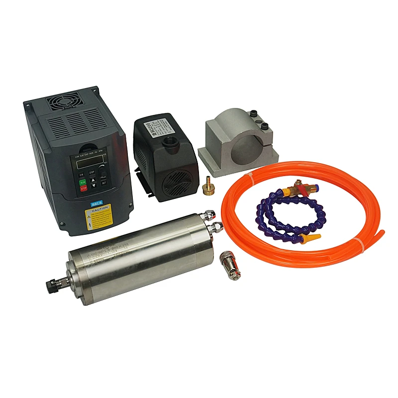 

Water Cooling Spindle Kit 1.5KW CNC Milling Spindle Motor + 2.2KW VFD + 80mm clamp + water pump/pipe