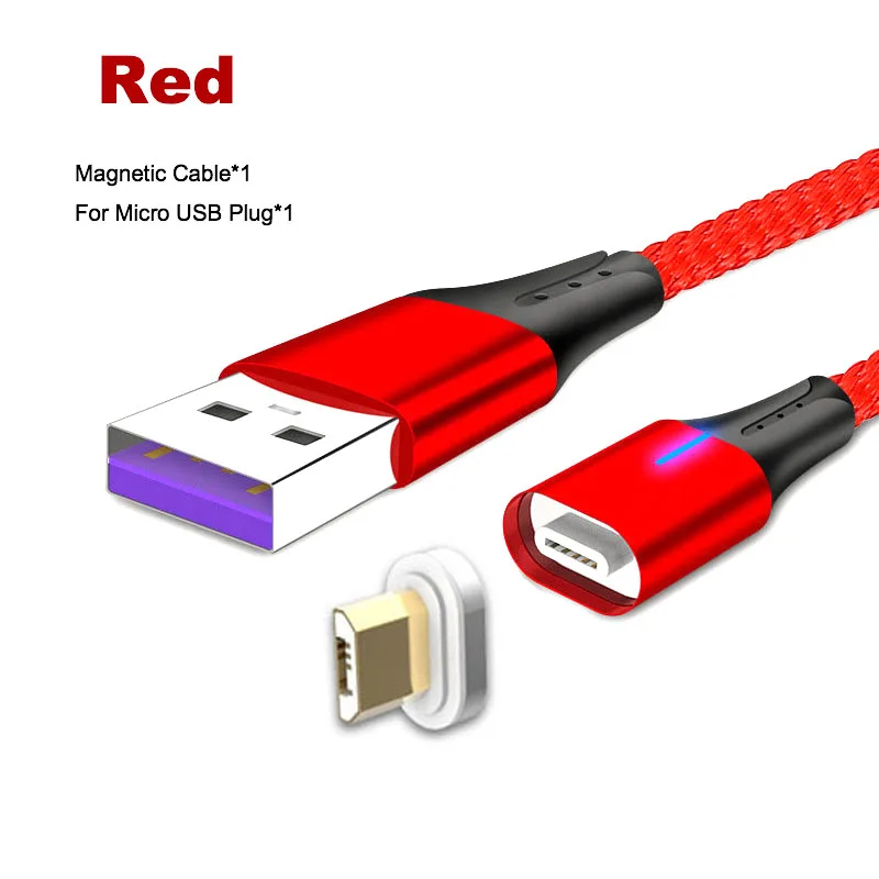 Red For Micro USB 5A светодиодный магнитный USB супер быстрый зарядный кабель type C Micro USB кабель для huawei P9 P10 P20 samsung Xiaomi Redmi note 8 шнур для передачи данных - Цвет: Red For Micro USB
