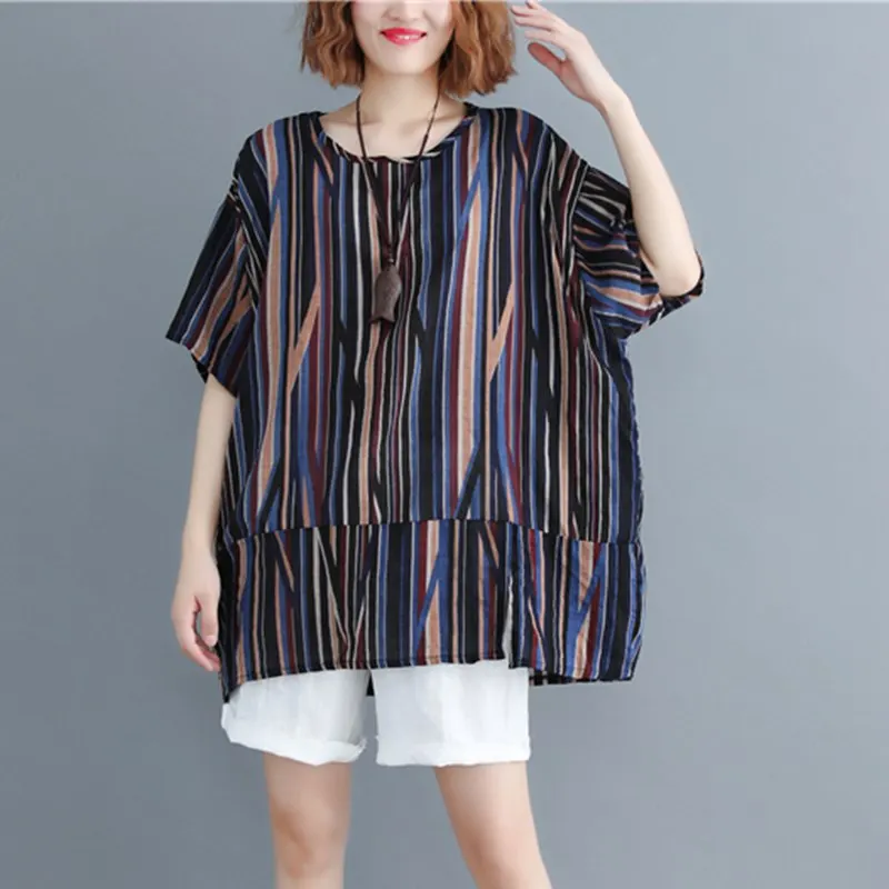 Женская хлопковая льняная блузка Повседневная Свободная длинная футболка в